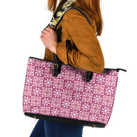 Akala Palaka Quilt Hawaii Leather Tote Bag Hawaiian Tropical Monstera Sea Turtle LT14 Pink - Polynesian Pride