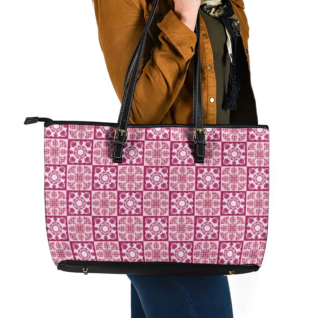 Akala Palaka Quilt Hawaii Leather Tote Bag Hawaiian Tropical Monstera Sea Turtle LT14 - Polynesian Pride