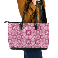 Akala Palaka Quilt Hawaii Leather Tote Bag Hawaiian Tropical Monstera Sea Turtle LT14 - Polynesian Pride