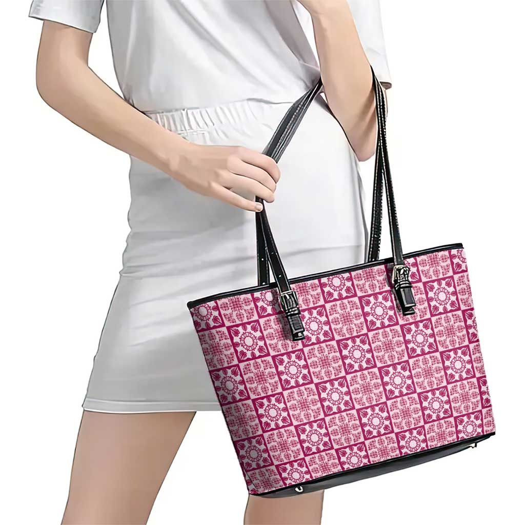 Akala Palaka Quilt Hawaii Leather Tote Bag Hawaiian Tropical Monstera Sea Turtle LT14 - Polynesian Pride