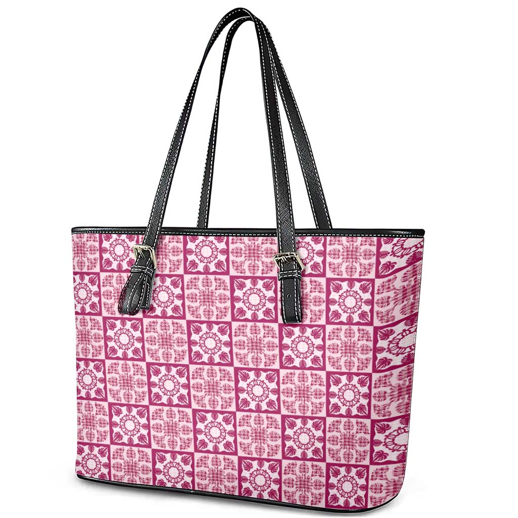 Akala Palaka Quilt Hawaii Leather Tote Bag Hawaiian Tropical Monstera Sea Turtle LT14 - Polynesian Pride