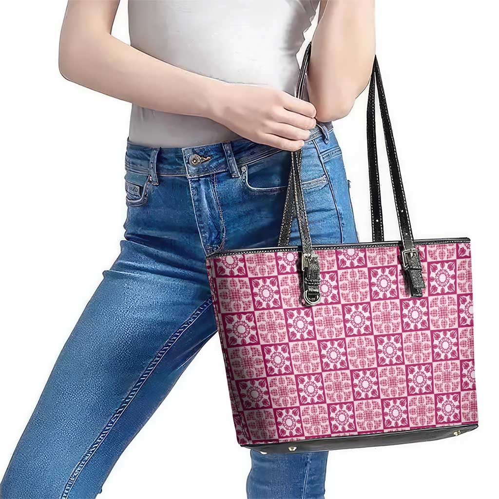 Akala Palaka Quilt Hawaii Leather Tote Bag Hawaiian Tropical Monstera Sea Turtle LT14 - Polynesian Pride