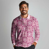 Akala Palaka Quilt Hawaii Long Sleeve Polo Shirt Hawaiian Tropical Monstera Sea Turtle