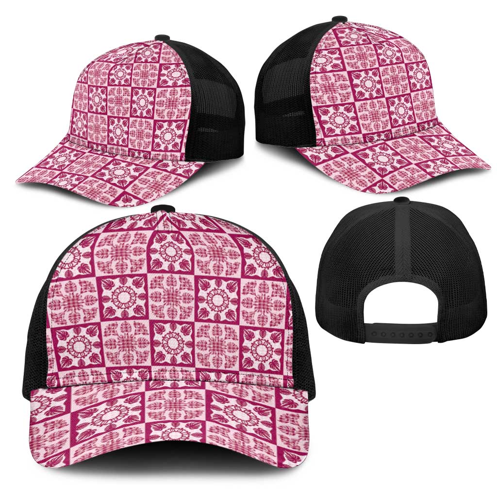 Akala Palaka Quilt Hawaii Mesh Trucker Cap Hawaiian Tropical Monstera Sea Turtle