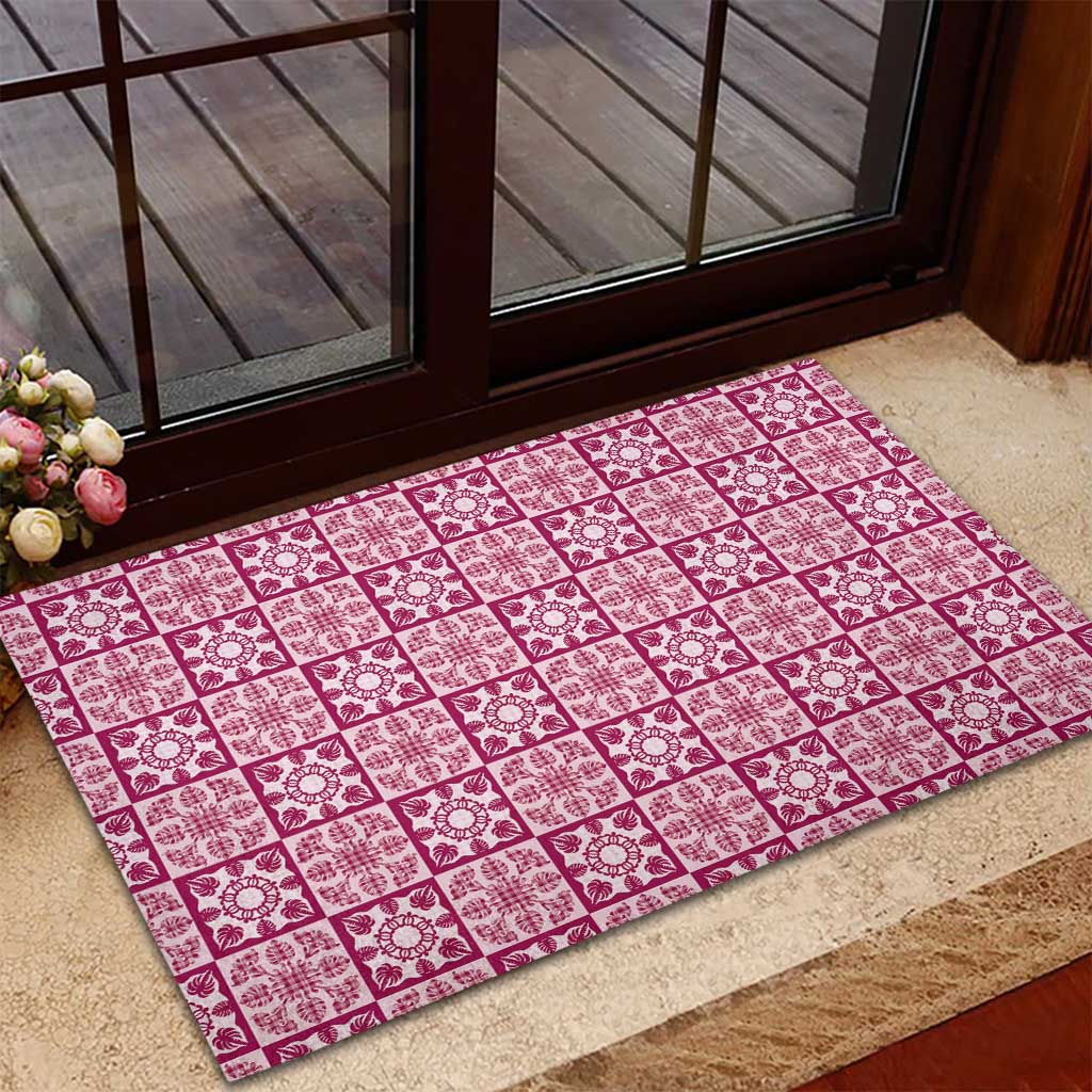 Akala Palaka Quilt Hawaii Rubber Doormat Hawaiian Tropical Monstera Sea Turtle