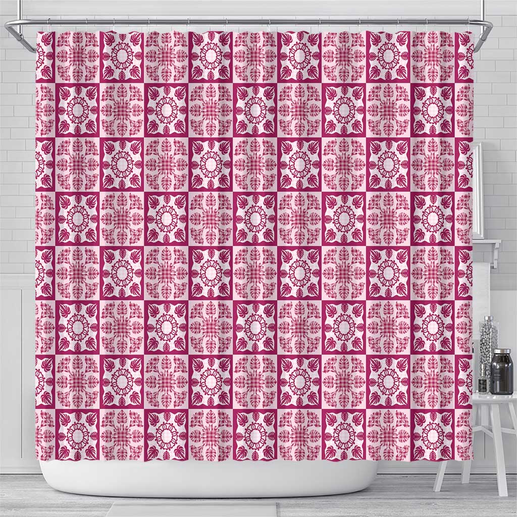 Akala Palaka Quilt Hawaii Shower Curtain Hawaiian Tropical Monstera Sea Turtle LT14 - Polynesian Pride