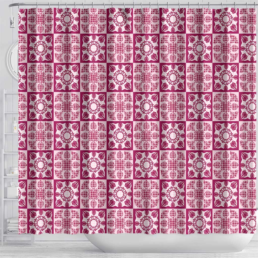 Akala Palaka Quilt Hawaii Shower Curtain Hawaiian Tropical Monstera Sea Turtle LT14 - Polynesian Pride