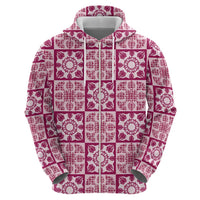 Akala Palaka Quilt Hawaii Zip Hoodie Hawaiian Tropical Monstera Sea Turtle