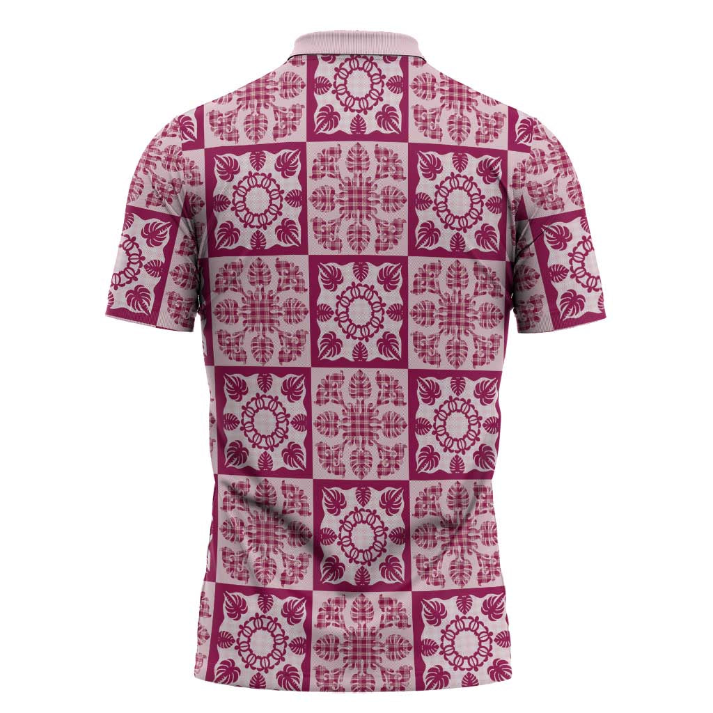 Akala Palaka Quilt Hawaii Zipper Polo Shirt Hawaiian Tropical Monstera Sea Turtle