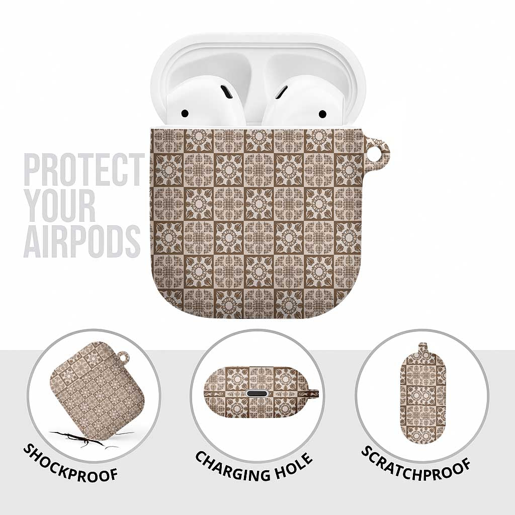 Beige Palaka Quilt Hawaii AirPods Case Hawaiian Tropical Monstera Sea Turtle