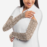 Beige Palaka Quilt Hawaii Arm Sleeves Hawaiian Tropical Monstera Sea Turtle