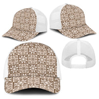 Beige Palaka Quilt Hawaii Baseball Net Cap Hawaiian Tropical Monstera Sea Turtle
