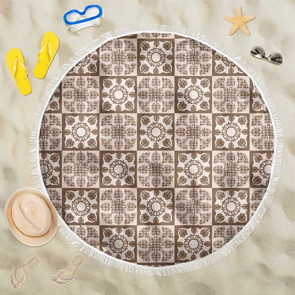 Beige Palaka Quilt Hawaii Beach Blanket Hawaiian Tropical Monstera Sea Turtle
