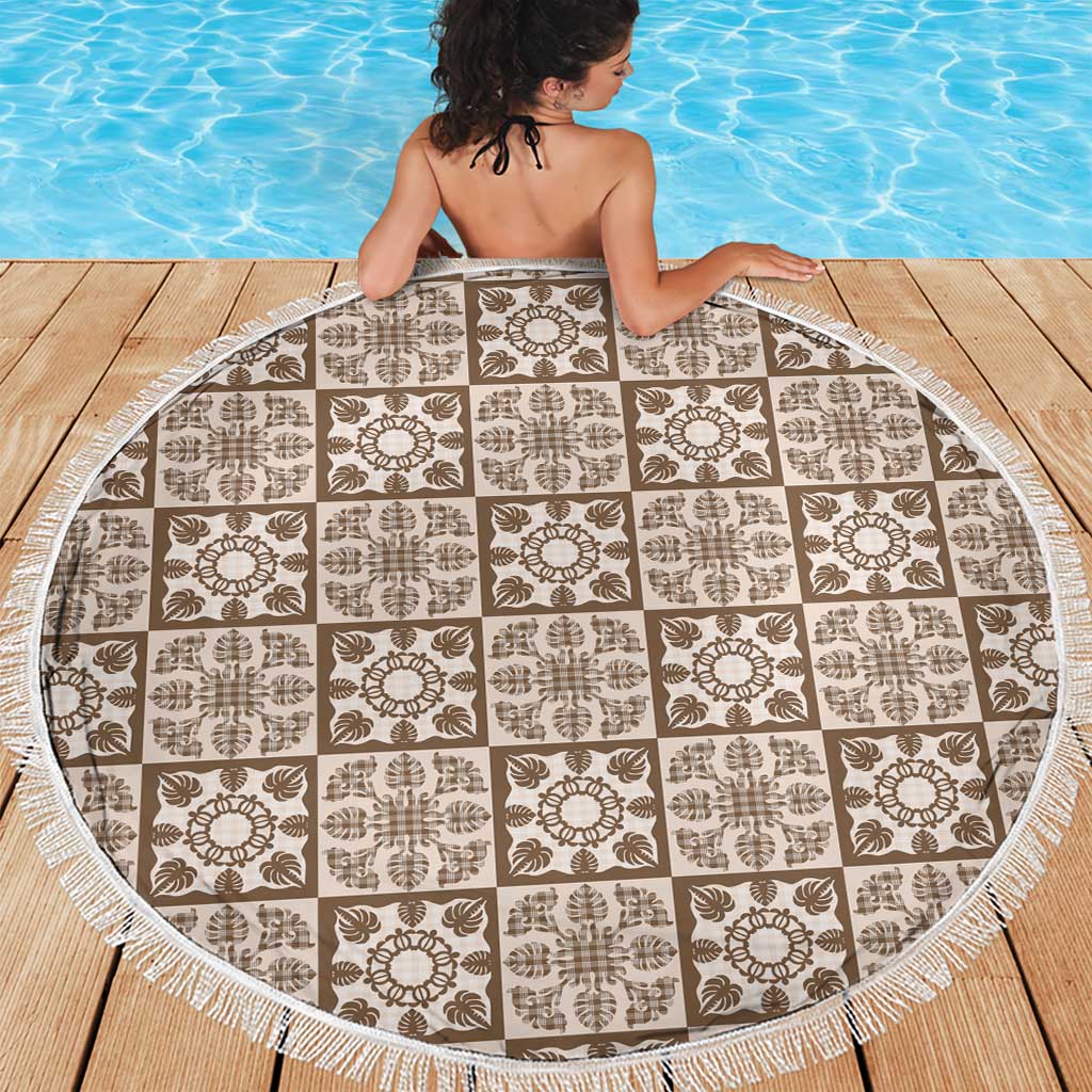 Beige Palaka Quilt Hawaii Beach Blanket Hawaiian Tropical Monstera Sea Turtle
