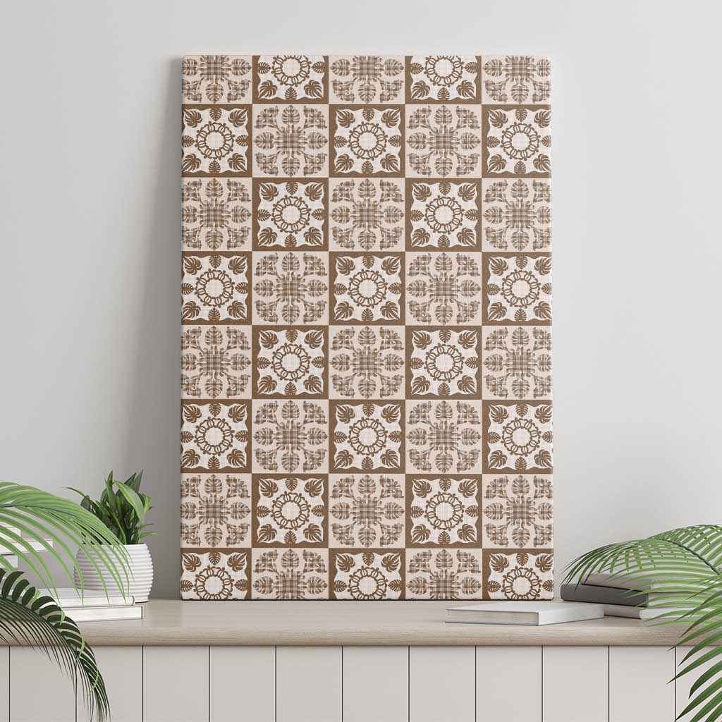 Beige Palaka Quilt Hawaii Canvas Wall Art Hawaiian Tropical Monstera Sea Turtle