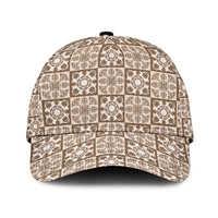 Beige Palaka Quilt Hawaii Classic Cap Hawaiian Tropical Monstera Sea Turtle