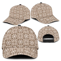 Beige Palaka Quilt Hawaii Classic Cap Hawaiian Tropical Monstera Sea Turtle
