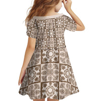 Beige Palaka Quilt Hawaii Family Matching Off The Shoulder Long Sleeve Dress and Hawaiian Shirt Hawaiian Tropical Monstera Sea Turtle LT14 - Polynesian Pride