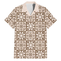 Beige Palaka Quilt Hawaii Family Matching Off The Shoulder Long Sleeve Dress and Hawaiian Shirt Hawaiian Tropical Monstera Sea Turtle LT14 Dad's Shirt - Short Sleeve Beige - Polynesian Pride