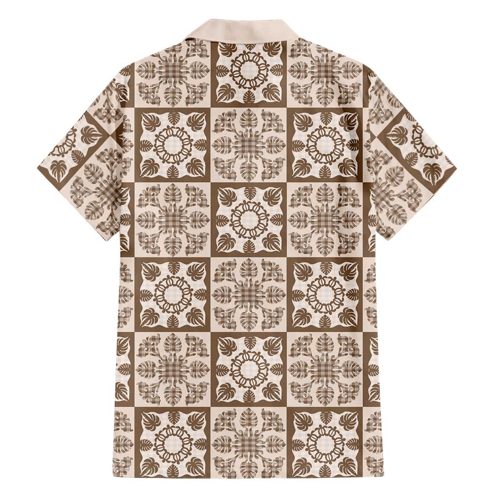 Beige Palaka Quilt Hawaii Family Matching Off Shoulder Short Dress and Hawaiian Shirt Hawaiian Tropical Monstera Sea Turtle LT14 - Polynesian Pride