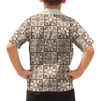 Beige Palaka Quilt Hawaii Family Matching Short Sleeve Bodycon Dress and Hawaiian Shirt Hawaiian Tropical Monstera Sea Turtle LT14 - Polynesian Pride