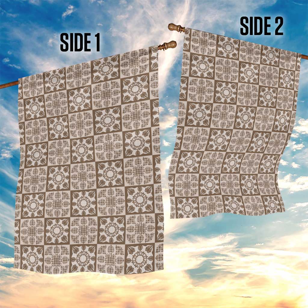 Beige Palaka Quilt Hawaii Garden Flag Hawaiian Tropical Monstera Sea Turtle