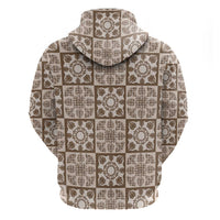 Beige Palaka Quilt Hawaii Hoodie Hawaiian Tropical Monstera Sea Turtle