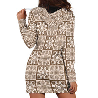 Beige Palaka Quilt Hawaii Hoodie Dress Hawaiian Tropical Monstera Sea Turtle LT14 - Polynesian Pride