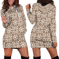Beige Palaka Quilt Hawaii Hoodie Dress Hawaiian Tropical Monstera Sea Turtle LT14 - Polynesian Pride