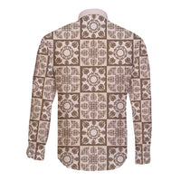 Beige Palaka Quilt Hawaii Long Sleeve Button Shirt Hawaiian Tropical Monstera Sea Turtle LT14 - Polynesian Pride