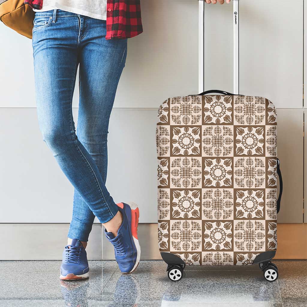 Beige Palaka Quilt Hawaii Luggage Cover Hawaiian Tropical Monstera Sea Turtle