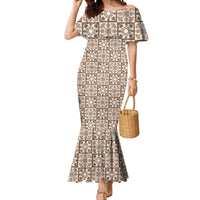 Beige Palaka Quilt Hawaii Mermaid Dress Hawaiian Tropical Monstera Sea Turtle LT14 Women Beige - Polynesian Pride