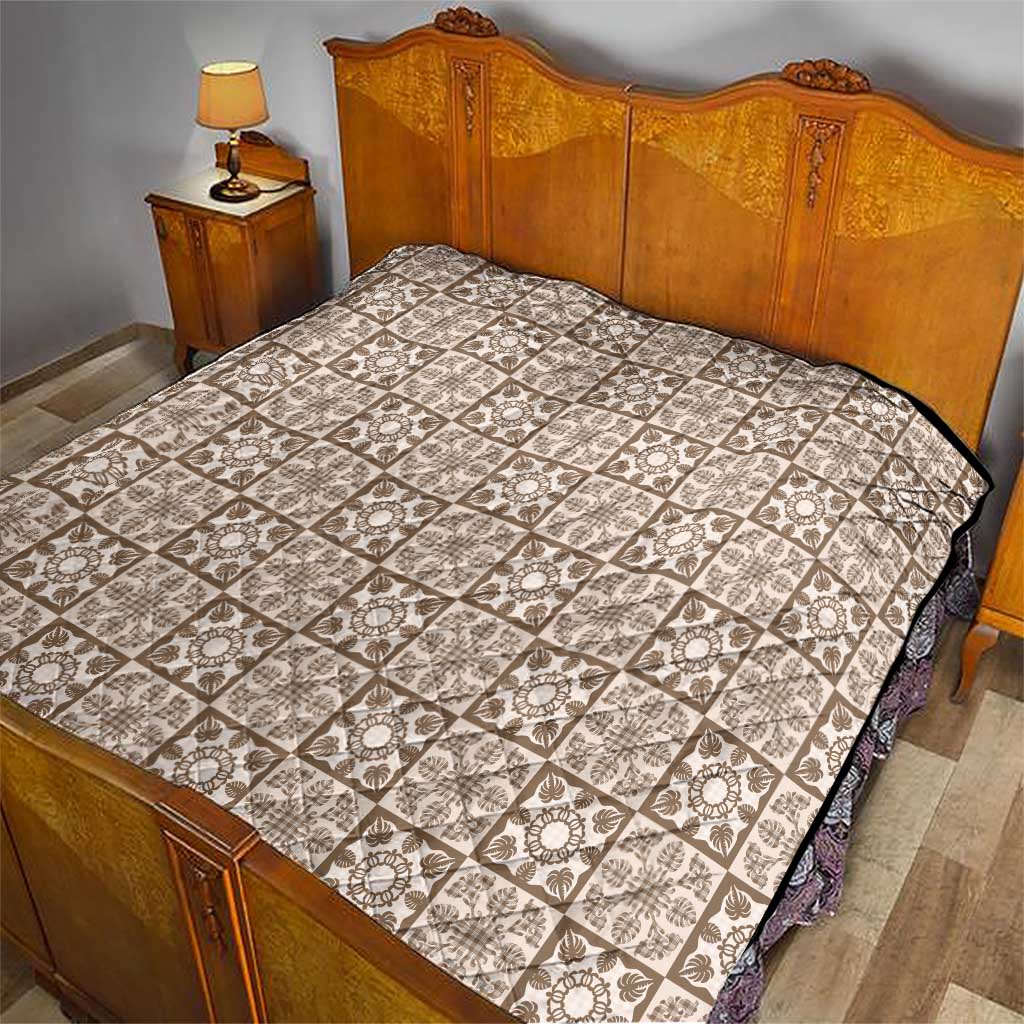Beige Palaka Quilt Hawaii Quilt Hawaiian Tropical Monstera Sea Turtle