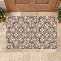 Beige Palaka Quilt Hawaii Rubber Doormat Hawaiian Tropical Monstera Sea Turtle