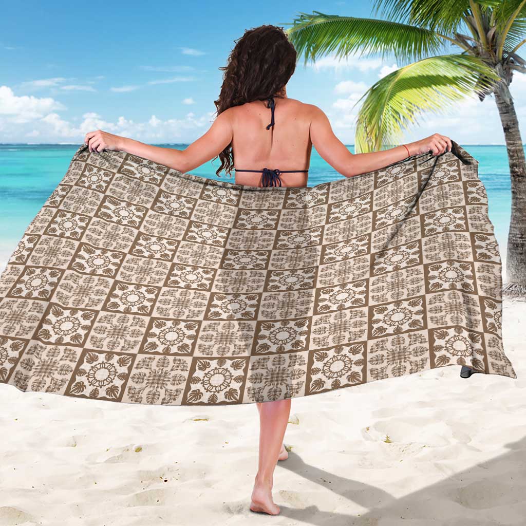 Beige Palaka Quilt Hawaii Sarong Hawaiian Tropical Monstera Sea Turtle
