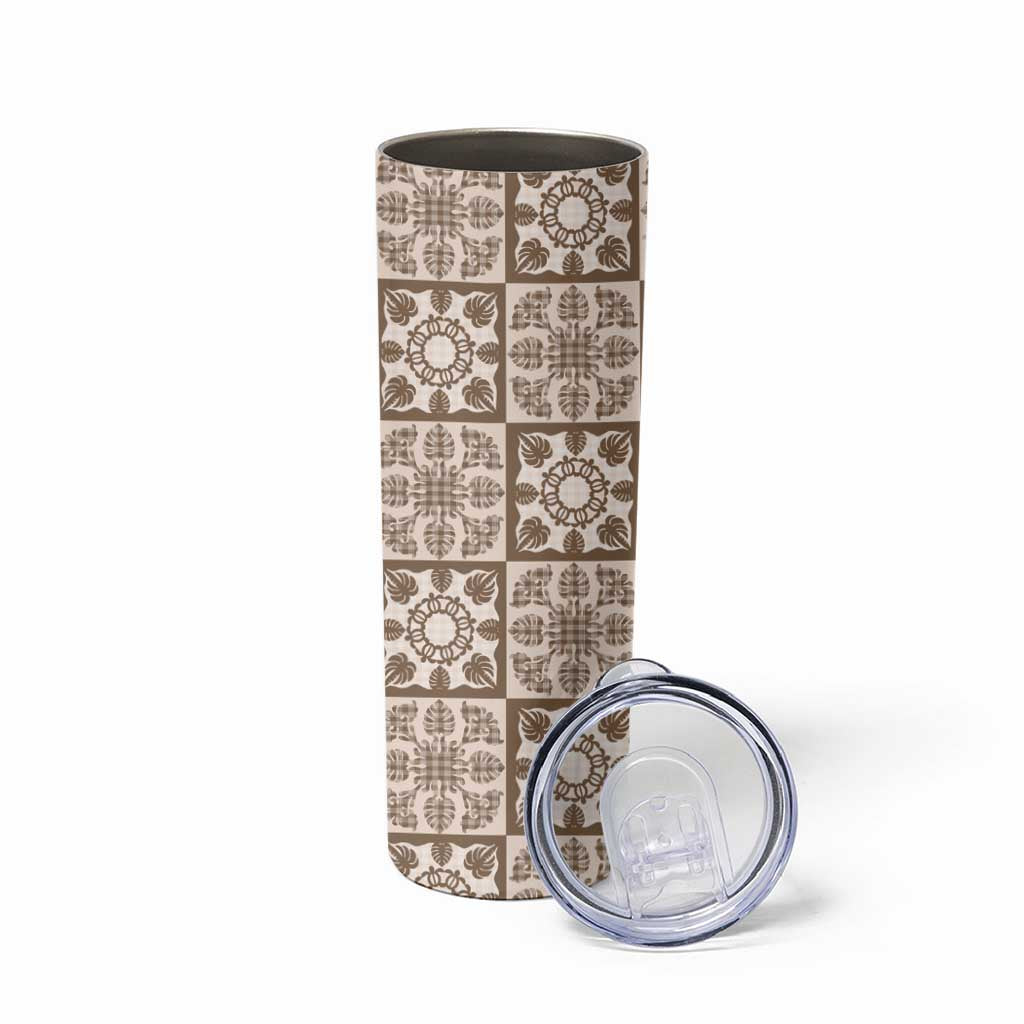 Beige Palaka Quilt Hawaii Skinny Tumbler Hawaiian Tropical Monstera Sea Turtle LT14 - Polynesian Pride