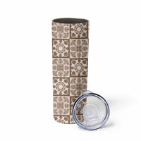 Beige Palaka Quilt Hawaii Skinny Tumbler Hawaiian Tropical Monstera Sea Turtle LT14 - Polynesian Pride