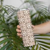 Beige Palaka Quilt Hawaii Skinny Tumbler Hawaiian Tropical Monstera Sea Turtle LT14 - Polynesian Pride