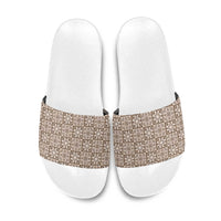 Beige Palaka Quilt Hawaii Slide Sandals Hawaiian Tropical Monstera Sea Turtle