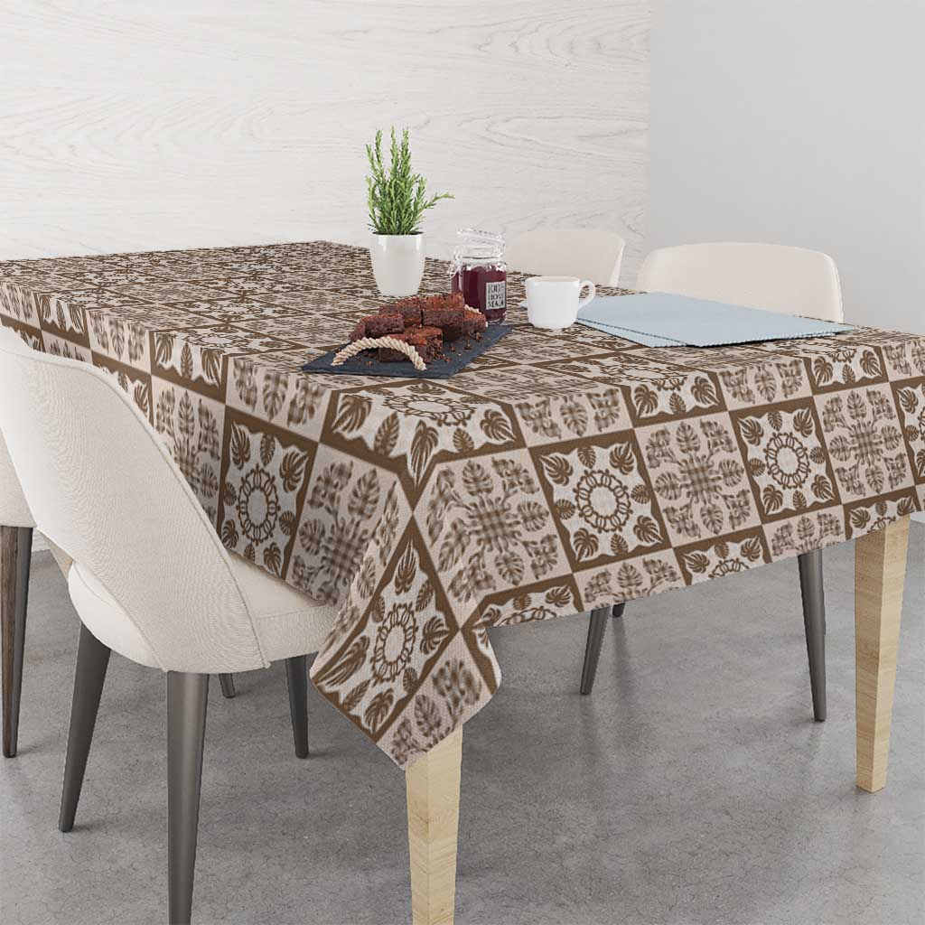 Beige Palaka Quilt Hawaii Tablecloth Hawaiian Tropical Monstera Sea Turtle
