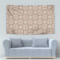 Beige Palaka Quilt Hawaii Tapestry Hawaiian Tropical Monstera Sea Turtle