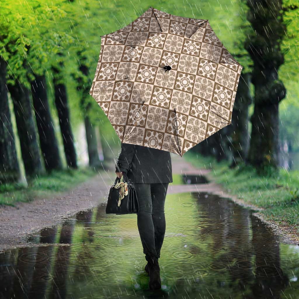 Beige Palaka Quilt Hawaii Umbrella Hawaiian Tropical Monstera Sea Turtle