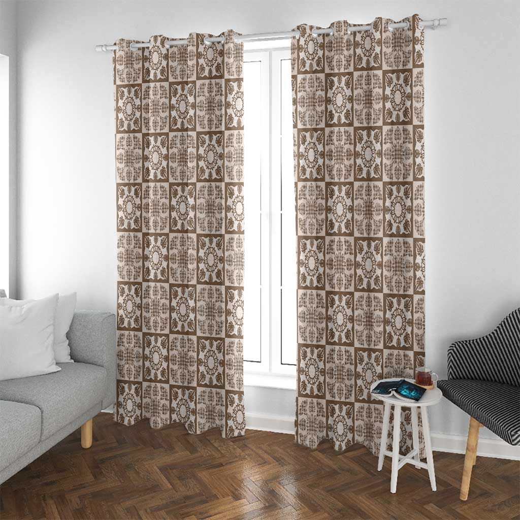 Beige Palaka Quilt Hawaii Window Curtain Hawaiian Tropical Monstera Sea Turtle