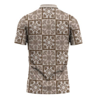 Beige Palaka Quilt Hawaii Zipper Polo Shirt Hawaiian Tropical Monstera Sea Turtle LT14 - Polynesian Pride