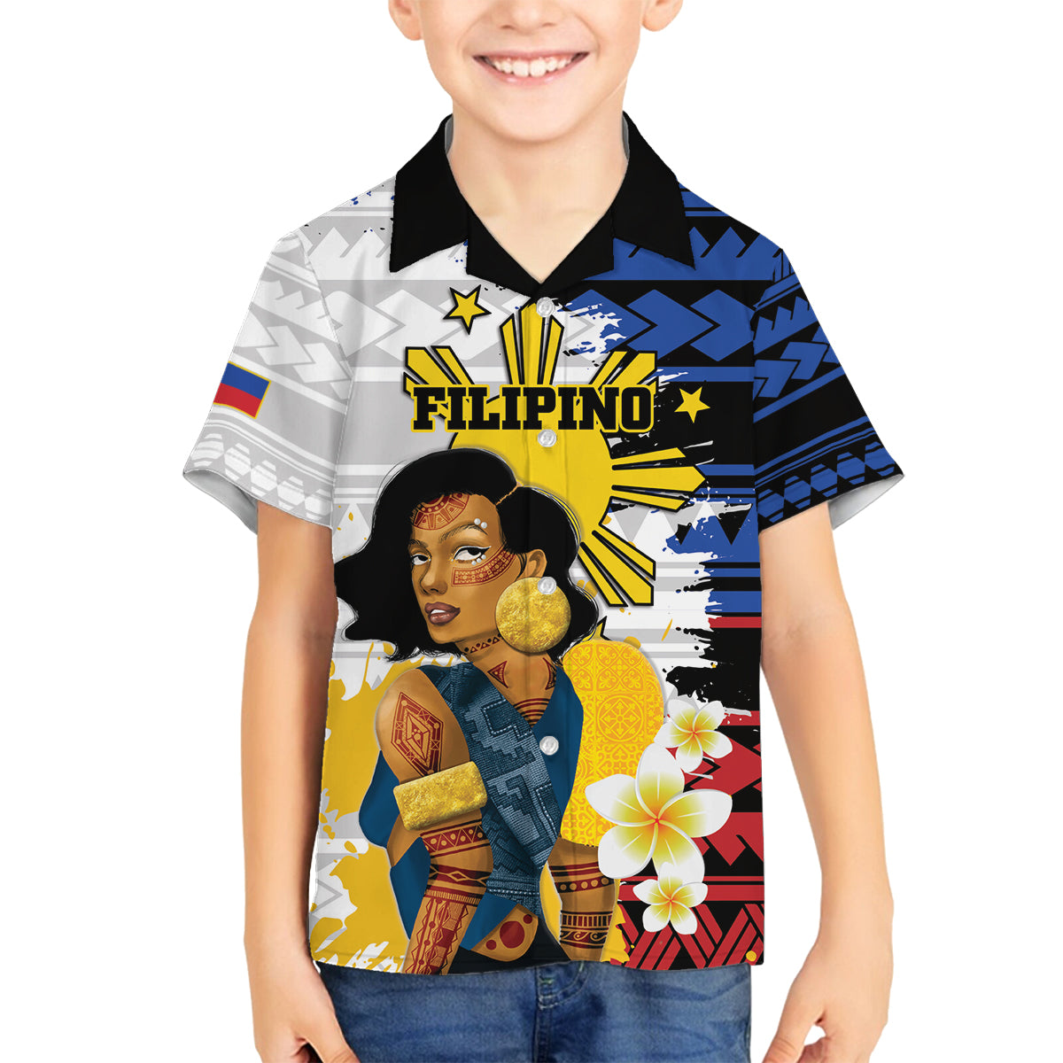 Personalised Philippines Women's Day Family Matching Long Sleeve Bodycon Dress and Hawaiian Shirt Filipino Golden Sun With Polynesian Pattern LT14 Son's Shirt Red - Polynesian Pride