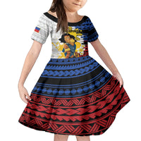 Personalised Philippines Women's Day Family Matching Off Shoulder Long Sleeve Dress and Hawaiian Shirt Filipino Golden Sun With Polynesian Pattern LT14 Daughter's Dress Red - Polynesian Pride