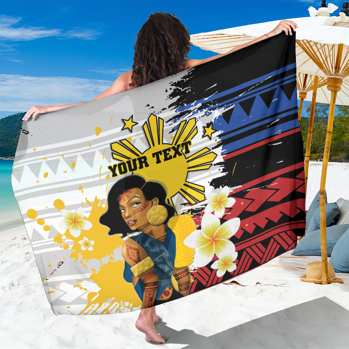Personalised Philippines Women's Day Sarong Filipino Golden Sun With Polynesian Pattern LT14 One Size 44 x 66 inches Red - Polynesian Pride