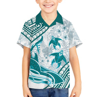 Cyan Polynesia Family Matching Off Shoulder Maxi Dress and Hawaiian Shirt Polynesian Turtle Shark Tattoo Tropical Vintage LT14 Son's Shirt Cyan - Polynesian Pride
