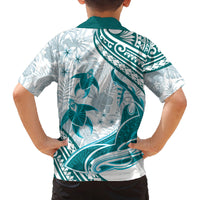 Cyan Polynesia Family Matching Off Shoulder Short Dress and Hawaiian Shirt Polynesian Turtle Shark Tattoo Tropical Vintage LT14 - Polynesian Pride