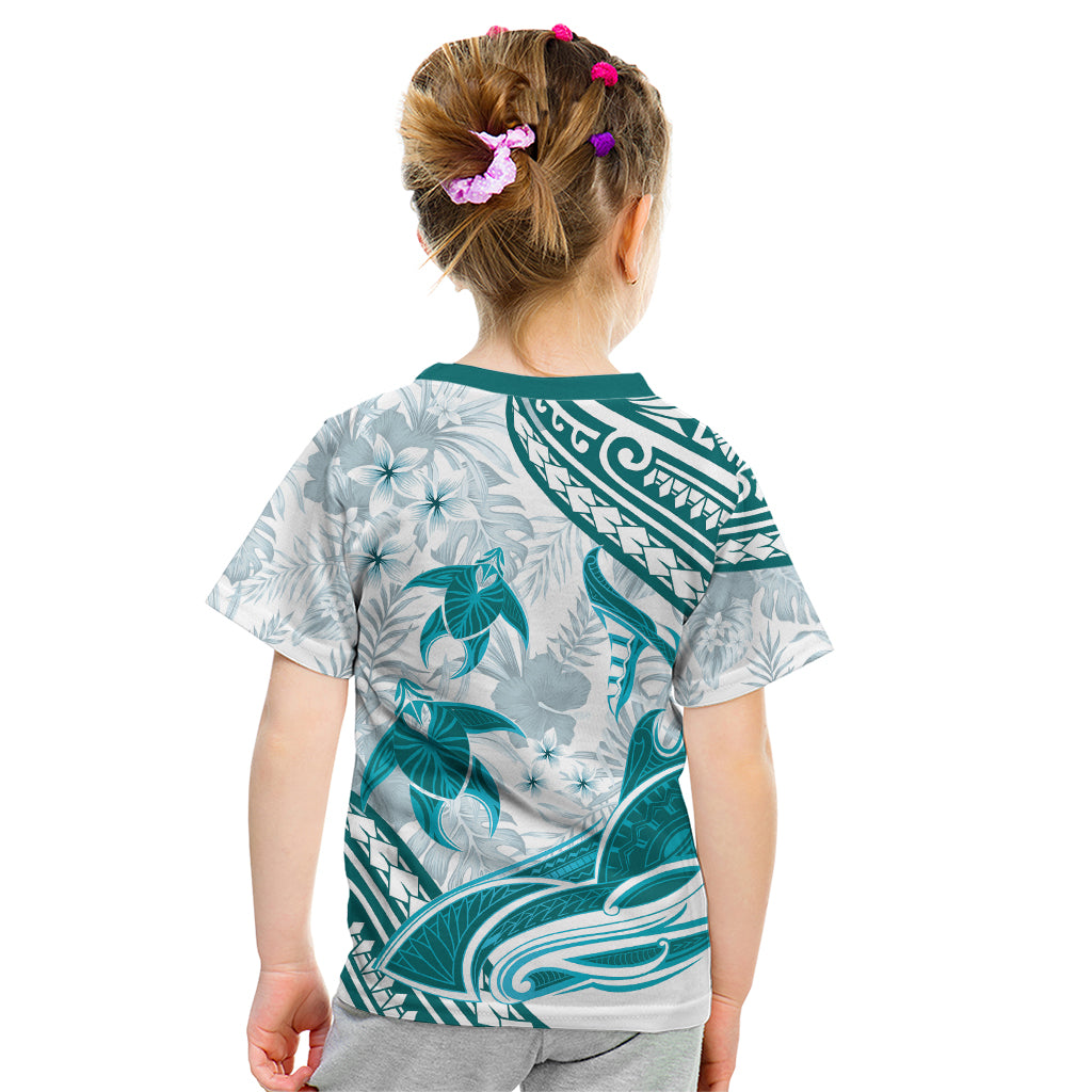 Cyan Polynesia Kid T Shirt Polynesian Turtle Shark Tattoo Tropical Vintage LT14 - Polynesian Pride